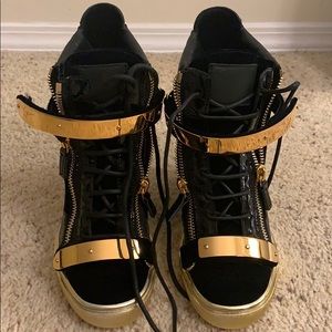 Black and Gold Giuseppe Wedged Sneakers